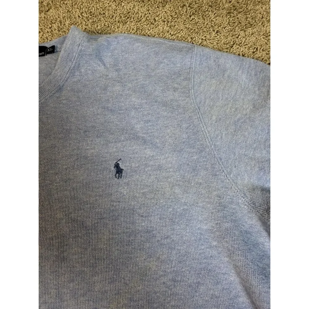 Polo Ralph Lauren Sweater Mens XL Light Blue V-Neck Cotton Tight-Knit Pullover